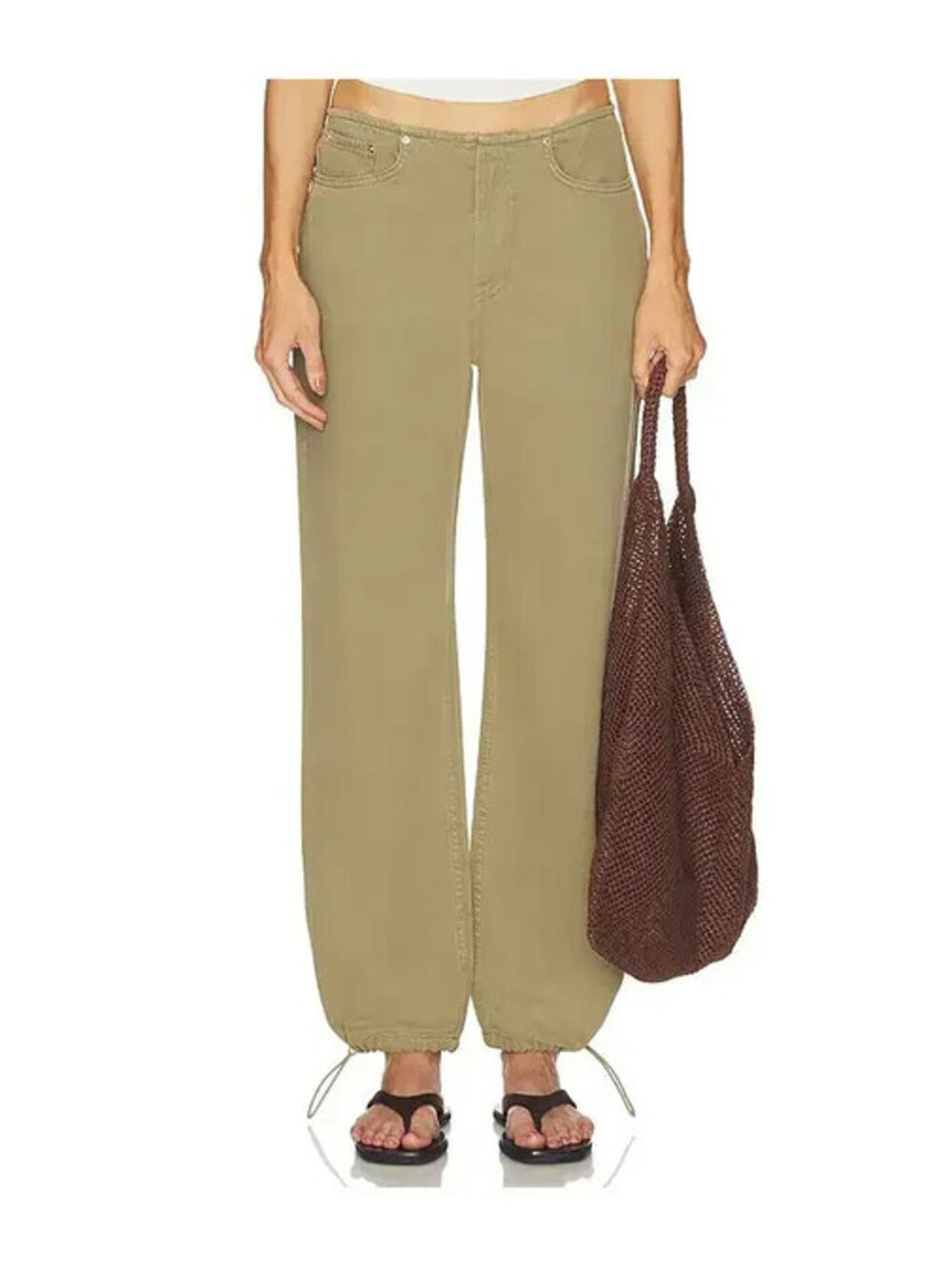 GRLFRND The Erika Low Rise Cinched Hem Jeans Oak Moss Utility Wide Leg SZ 26 NWT